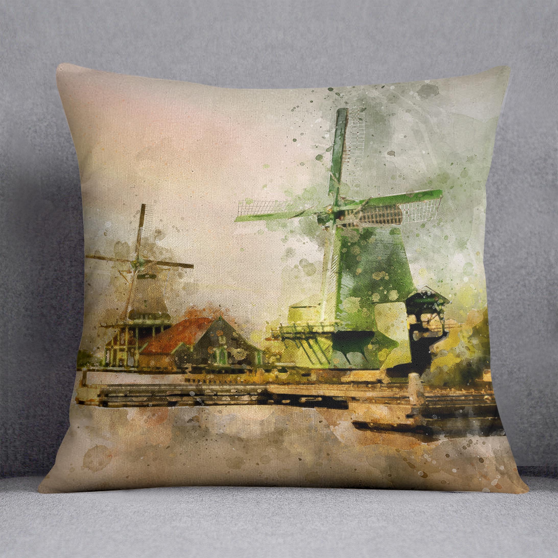 Watercolour Wind Mills Cushion