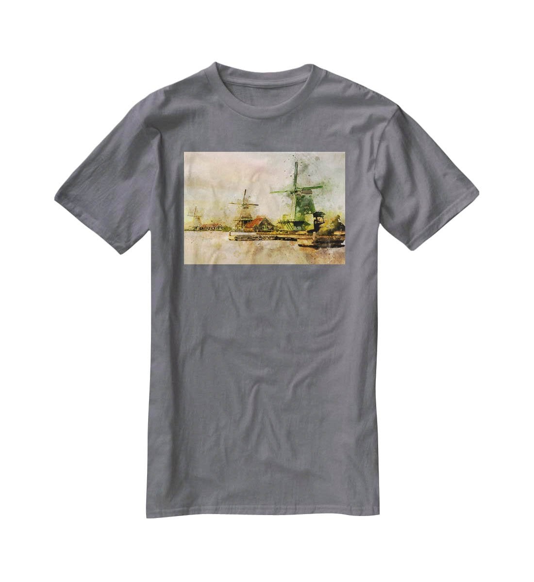 Watercolour Wind Mills T-Shirt - Canvas Art Rocks - 3