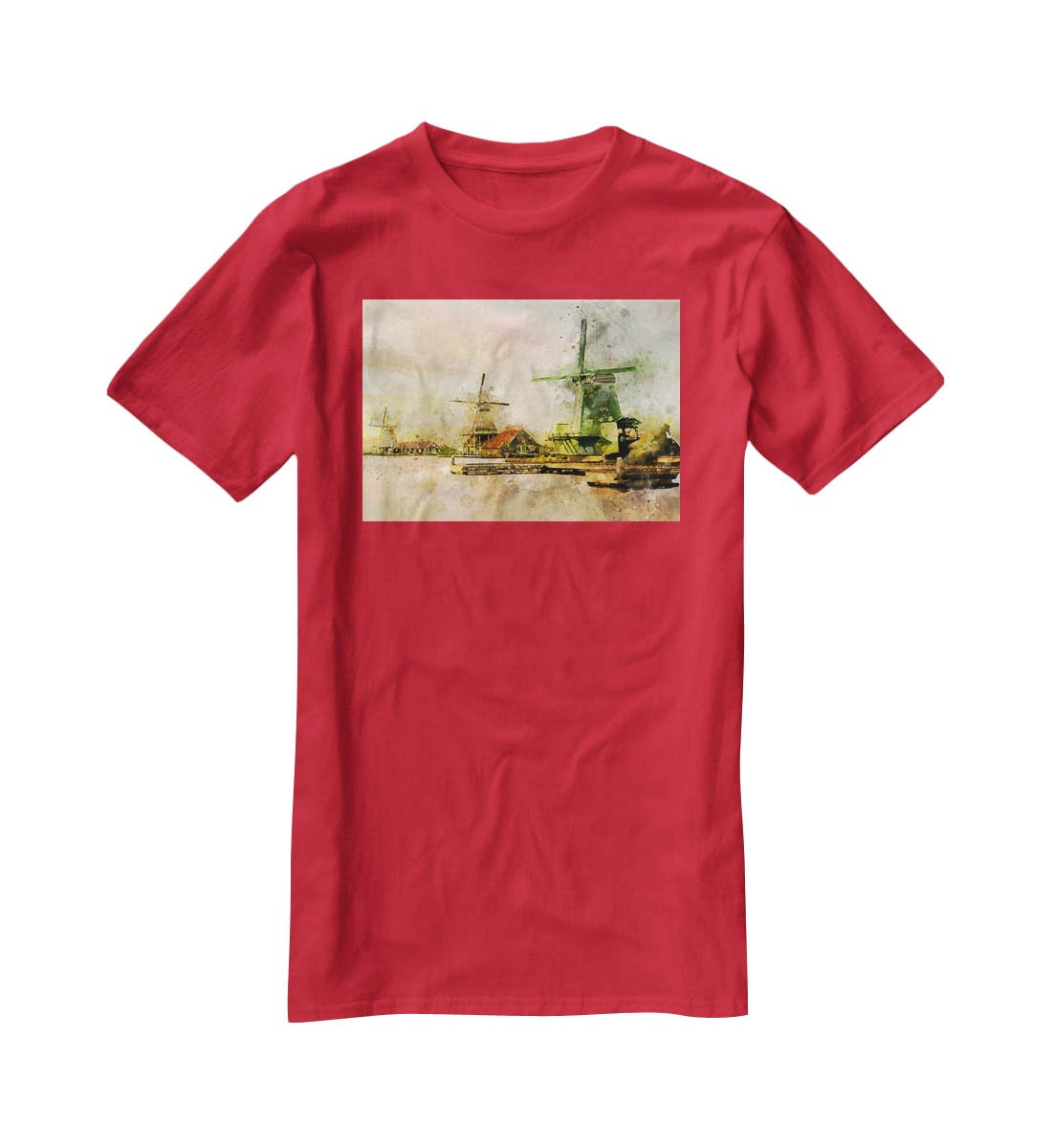 Watercolour Wind Mills T-Shirt - Canvas Art Rocks - 4