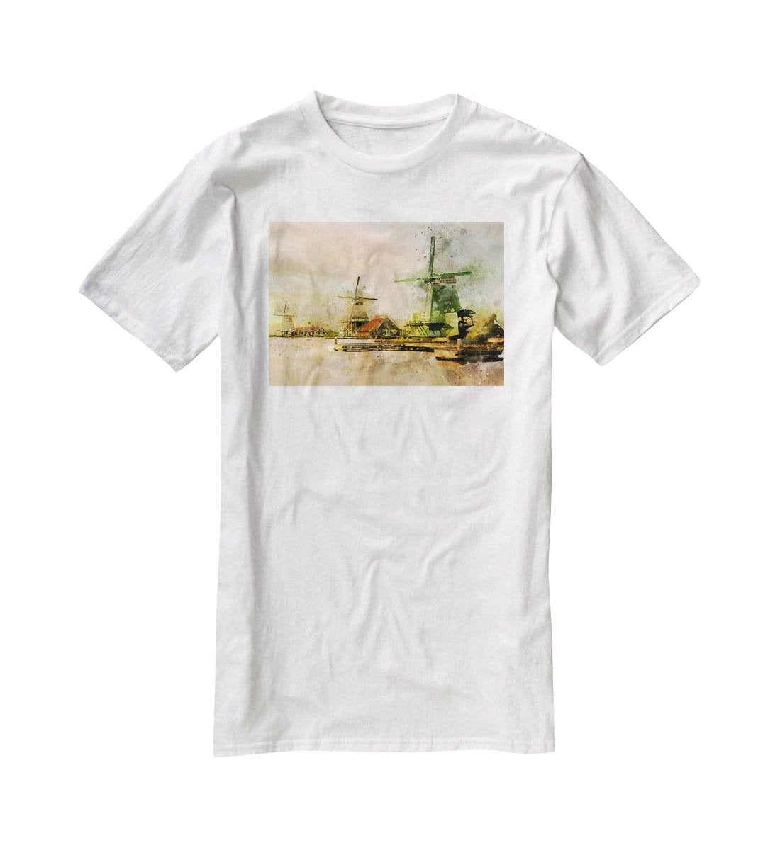 Watercolour Wind Mills T-Shirt - Canvas Art Rocks - 5