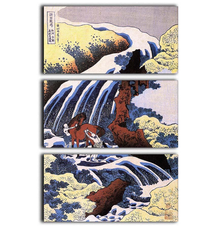 Waterfall and horse washing by Hokusai 3 Split Panel Canvas Print - Canvas Art Rocks - 1
