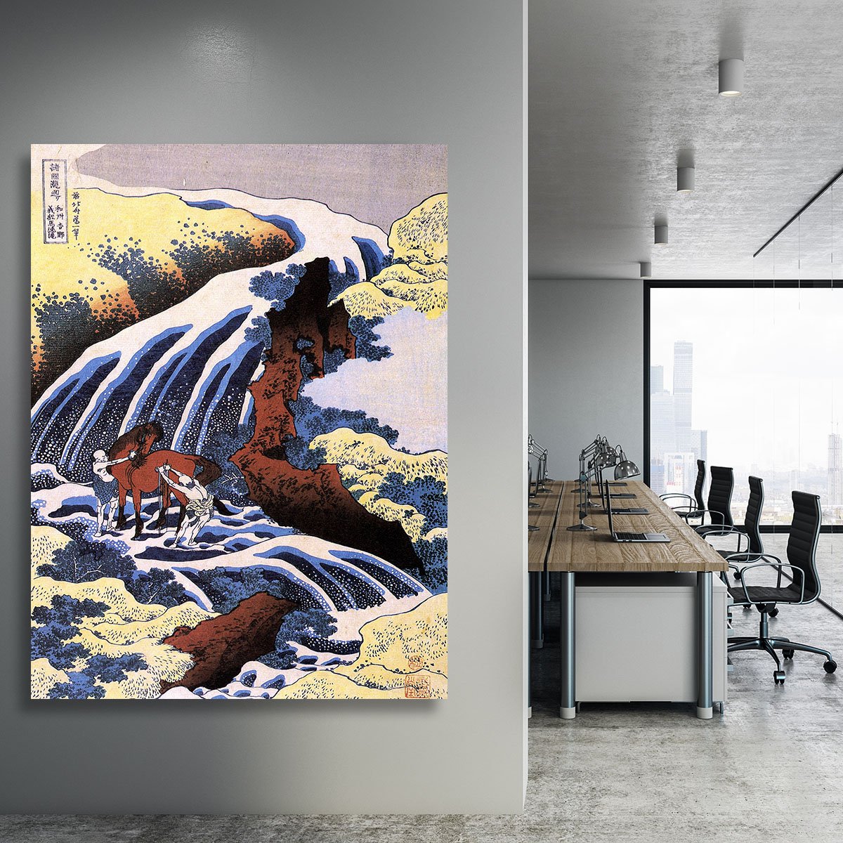Waterfall and horse washing by Hokusai Canvas Print or Poster