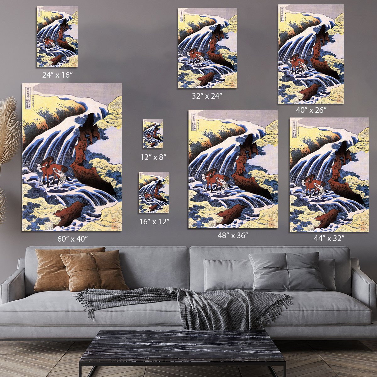 Waterfall and horse washing by Hokusai Canvas Print or Poster