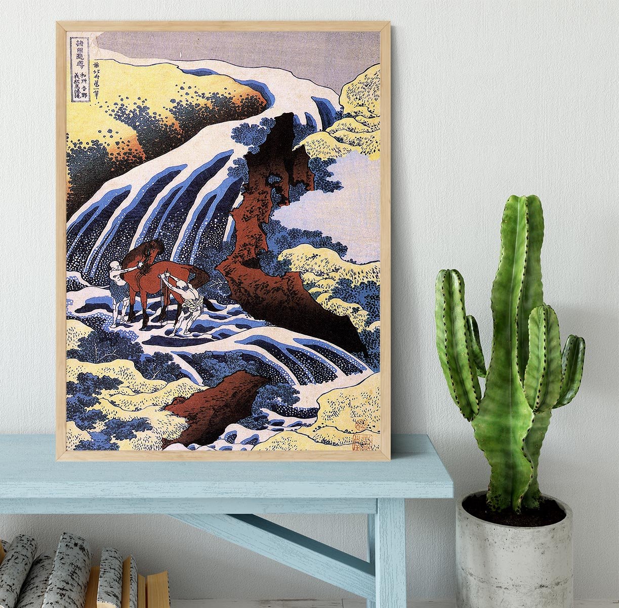 Waterfall and horse washing by Hokusai Framed Print - Canvas Art Rocks - 4