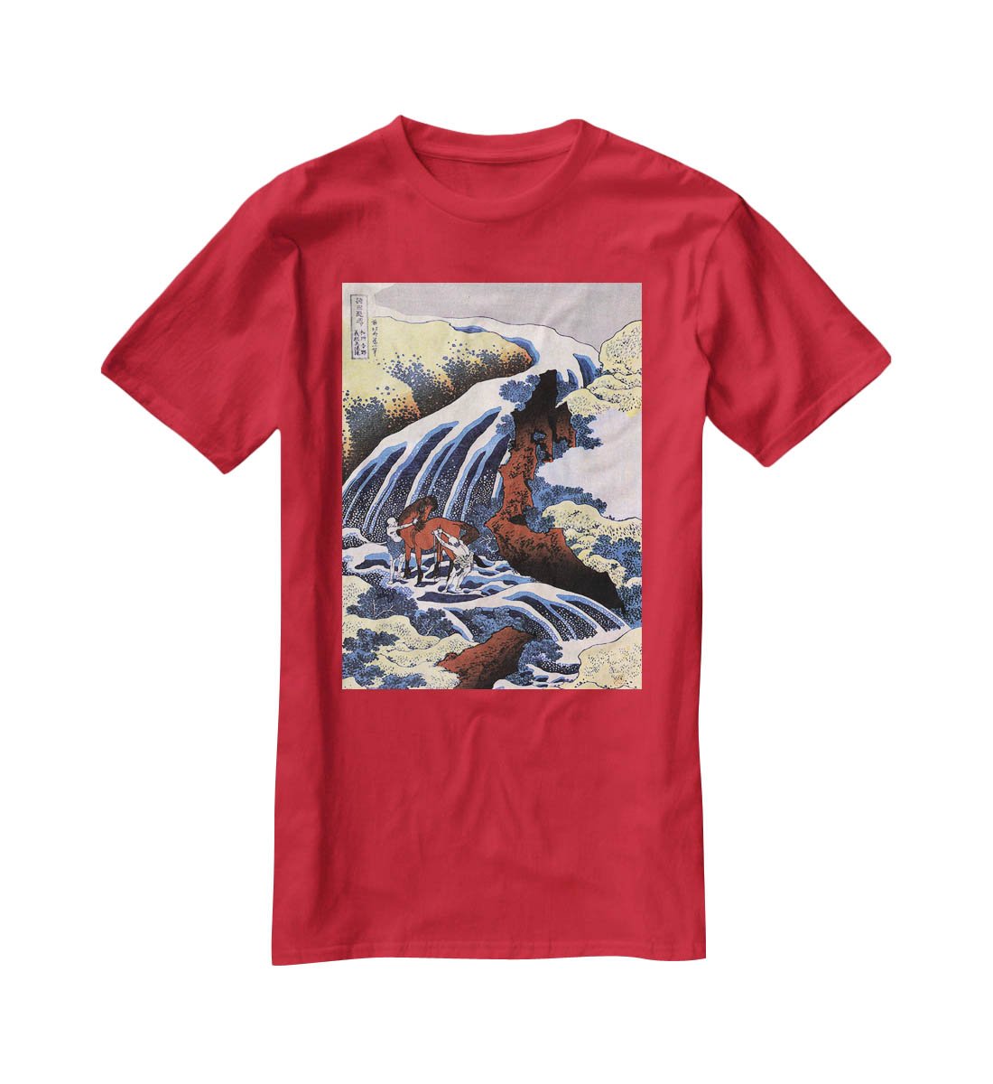 Waterfall and horse washing by Hokusai T-Shirt - Canvas Art Rocks - 4