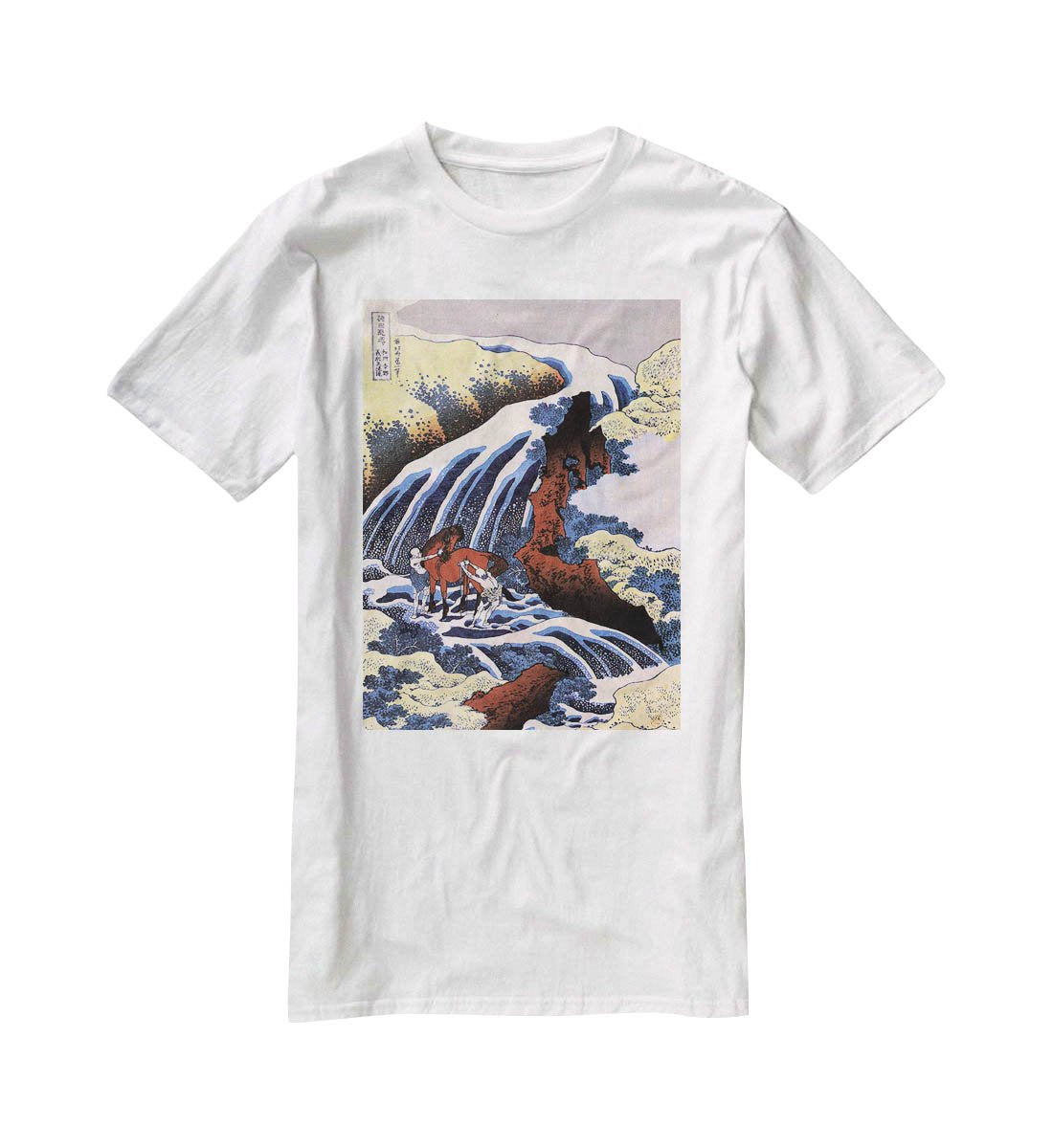 Waterfall and horse washing by Hokusai T-Shirt - Canvas Art Rocks - 5