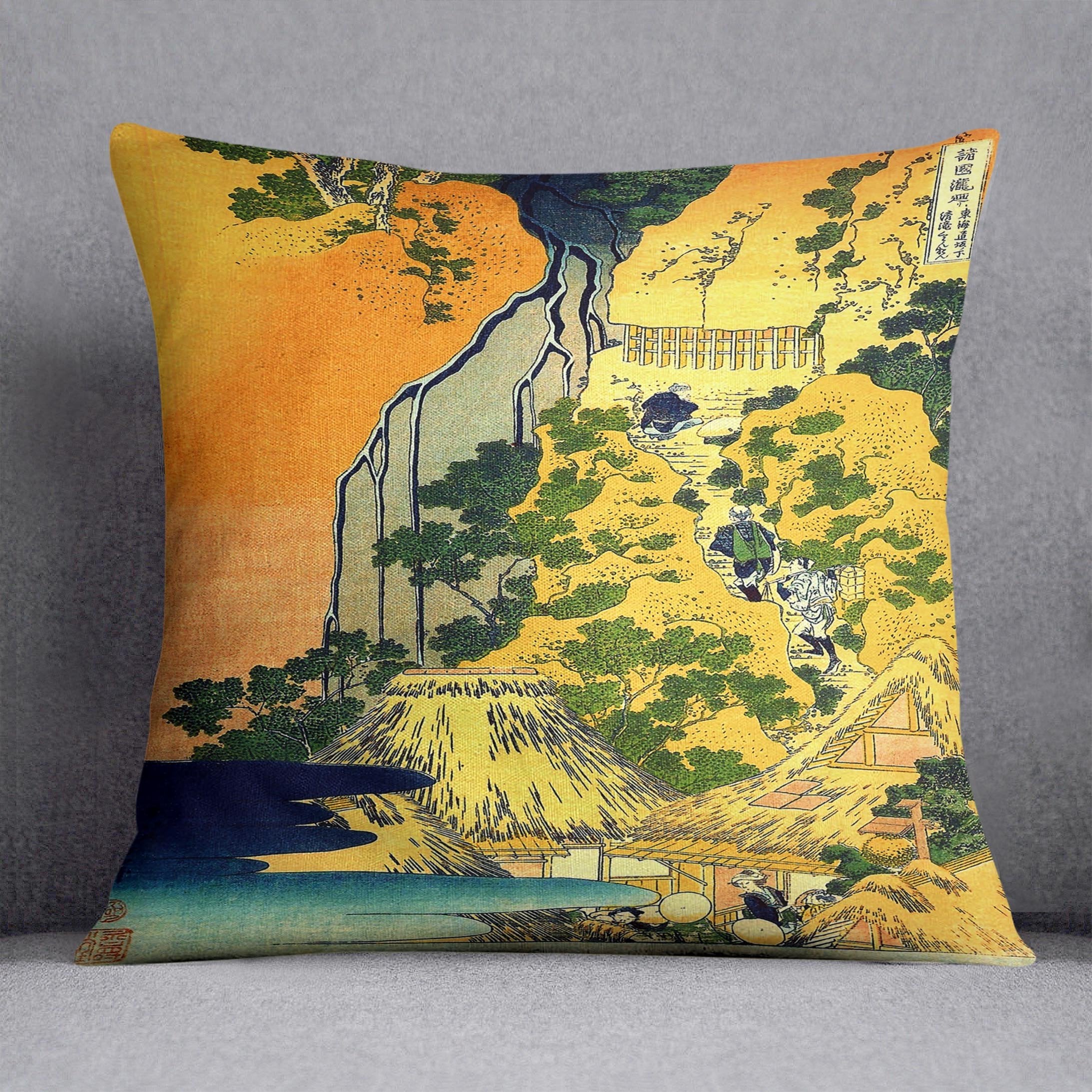 Waterfalls in all provinces by Hokusai Throw Pillow