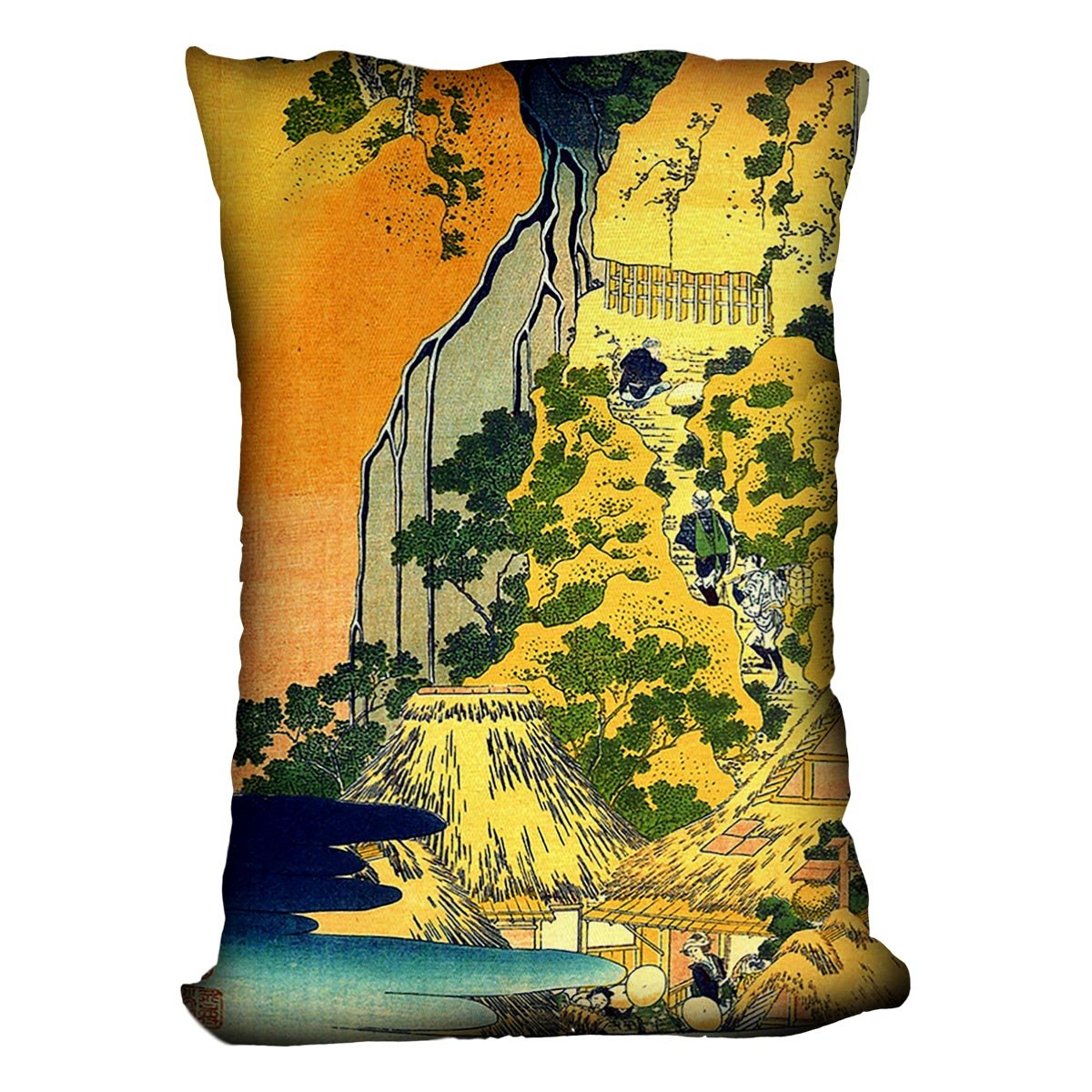 Waterfalls in all provinces by Hokusai Throw Pillow