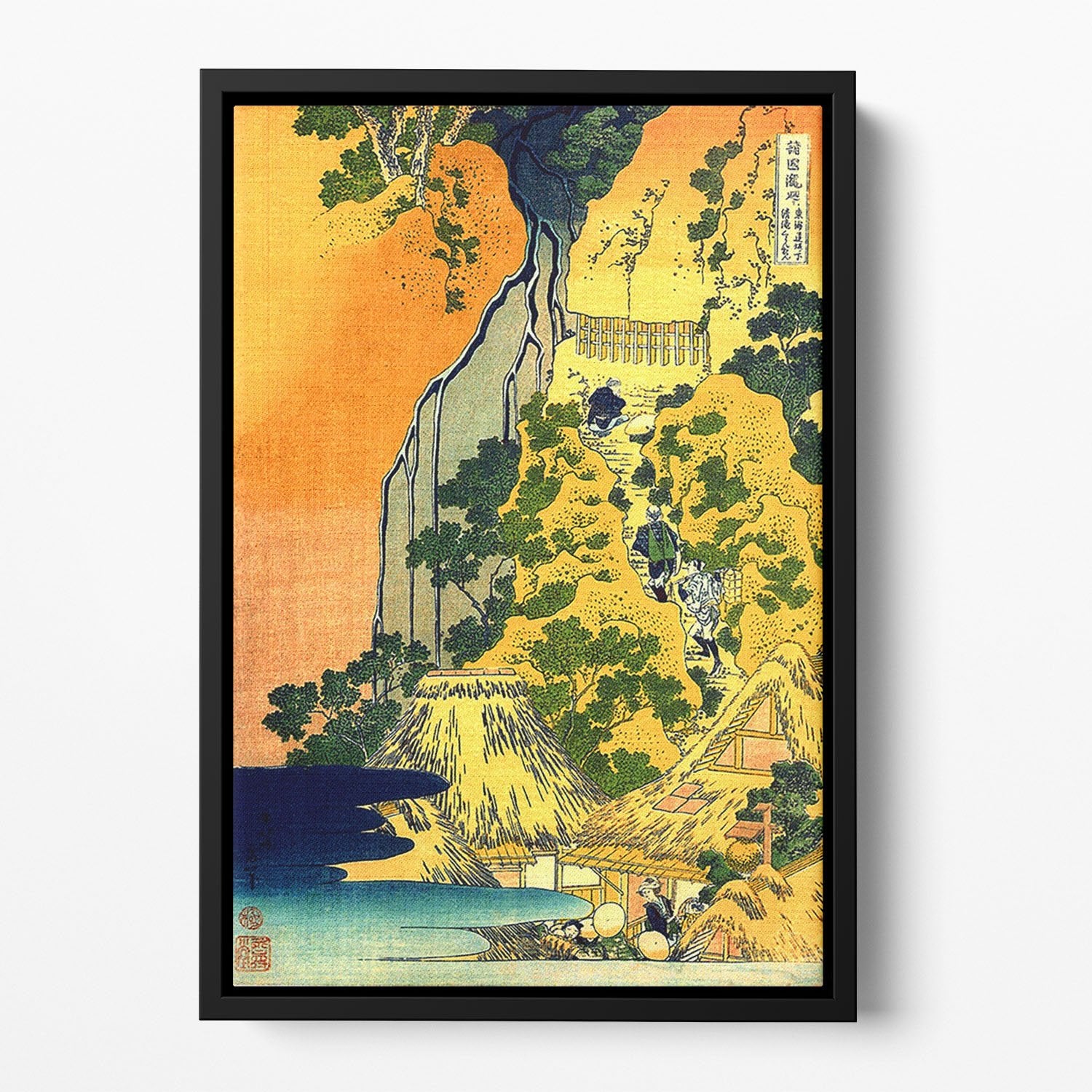 Waterfalls in all provinces by Hokusai Floating Framed Canvas