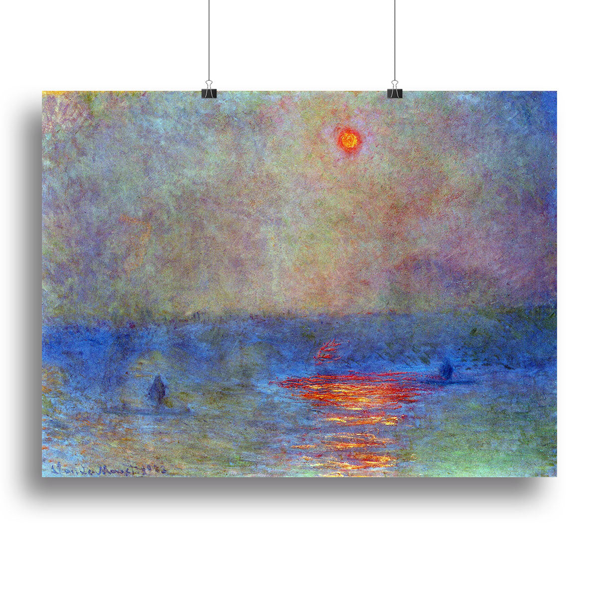 Waterloo Bridge the sun in the fog by Monet Canvas Print or Poster - Canvas Art Rocks - 2