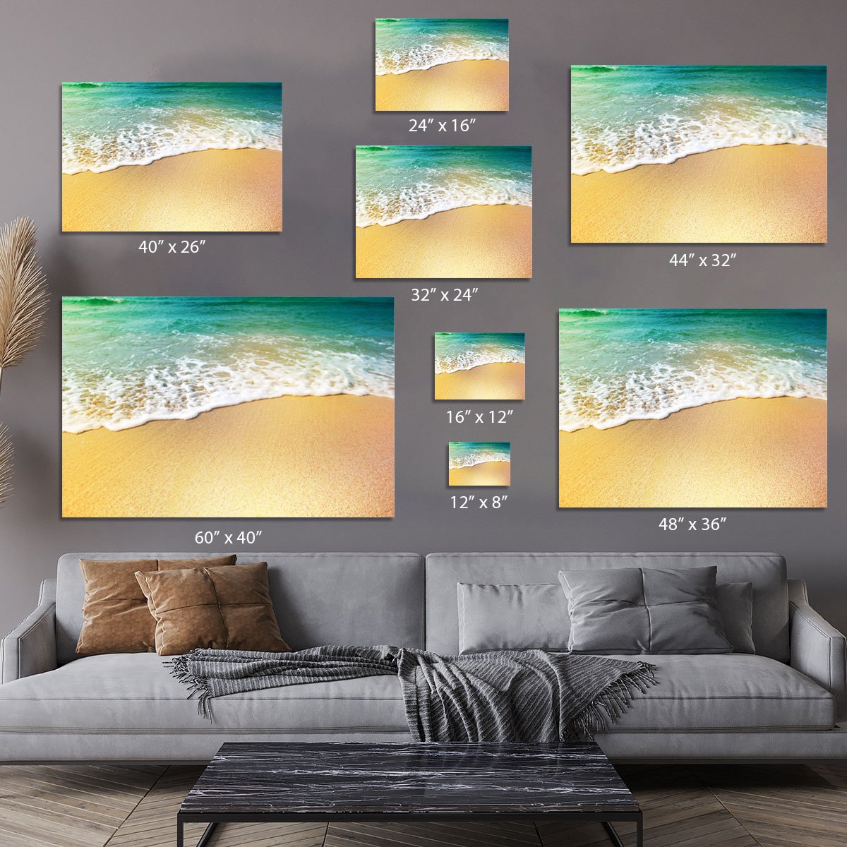 Wave of sea water and sand Canvas Print or Poster