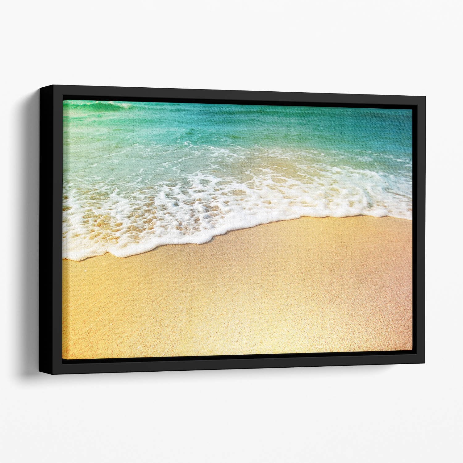 Wave of sea water and sand Floating Framed Canvas