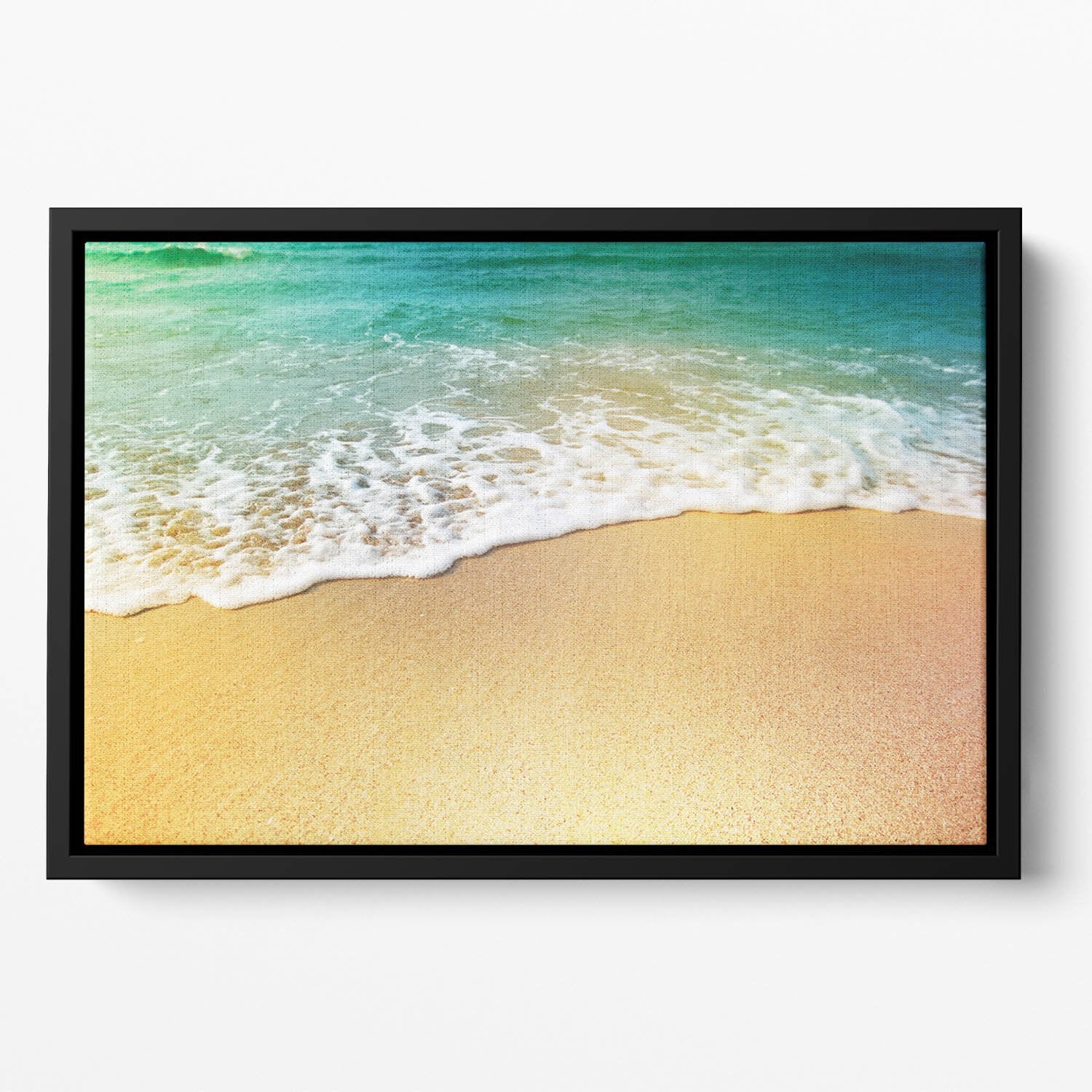 Wave of sea water and sand Floating Framed Canvas