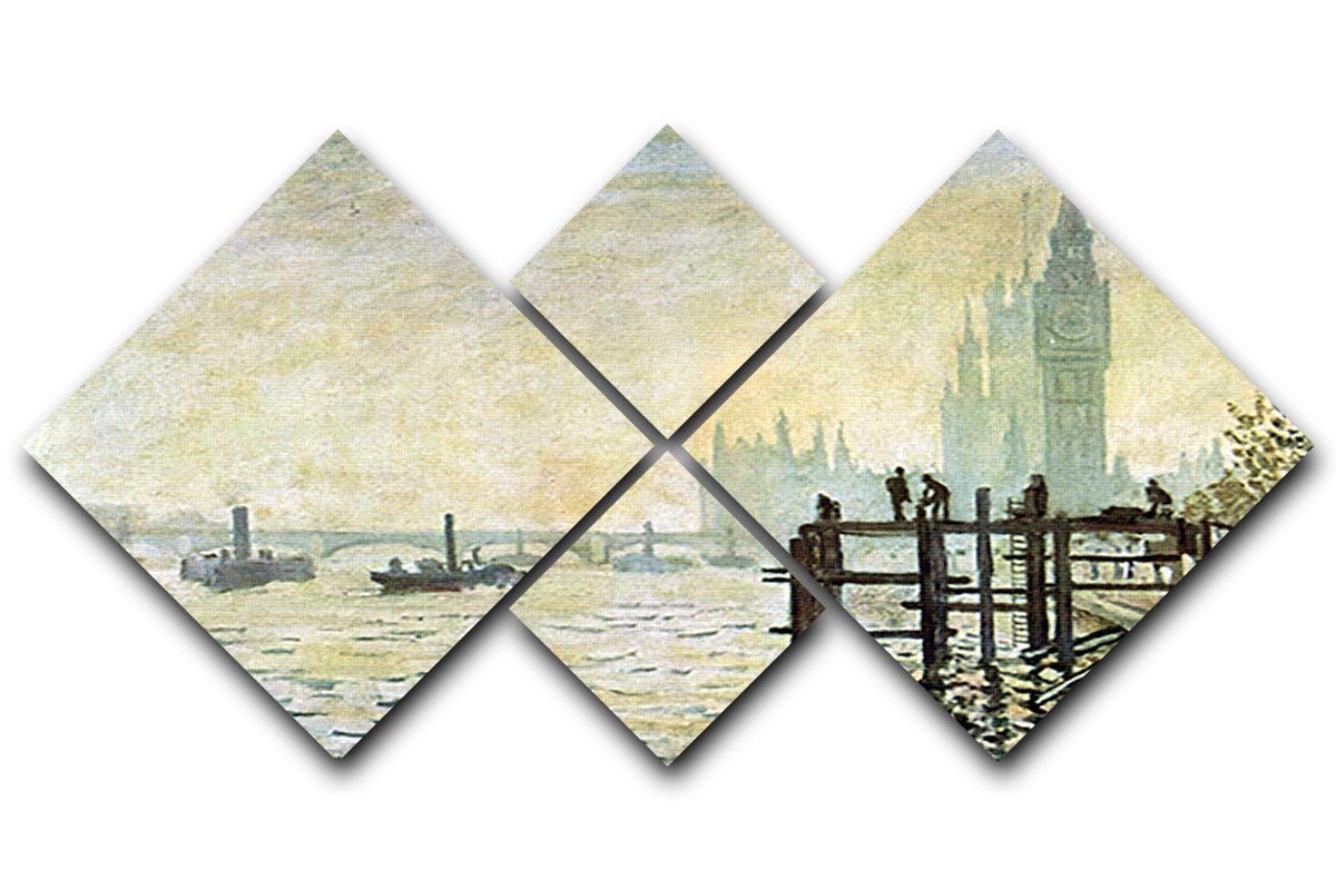 Westminster Bridge in London by Monet 4 Square Multi Panel Canvas  - Canvas Art Rocks - 1
