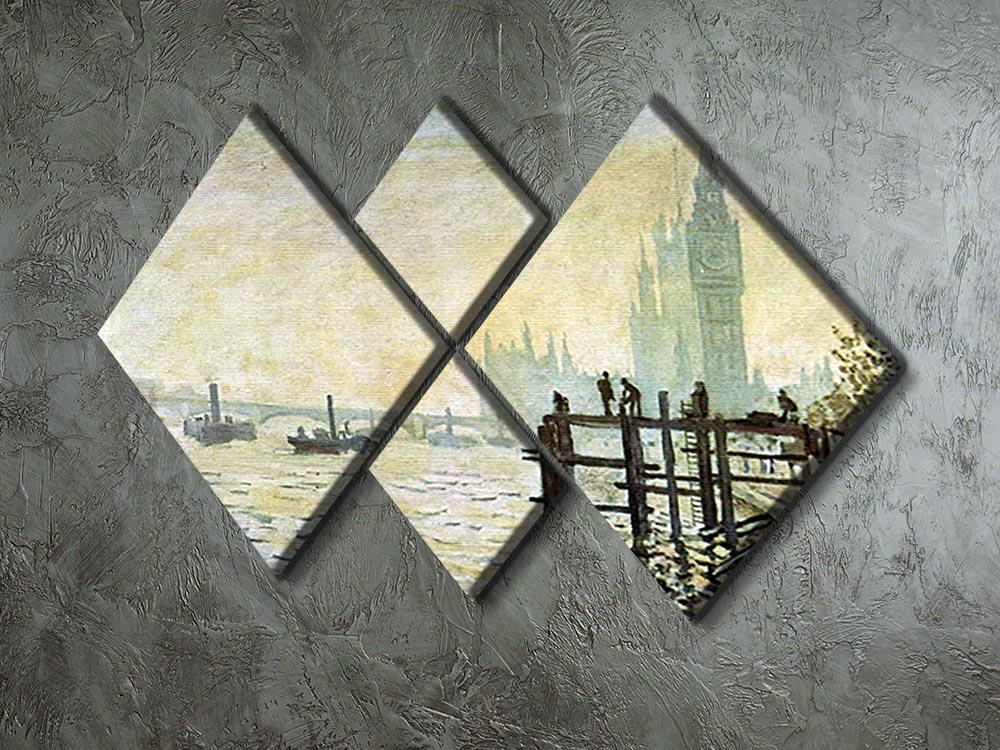 Westminster Bridge in London by Monet 4 Square Multi Panel Canvas - Canvas Art Rocks - 2