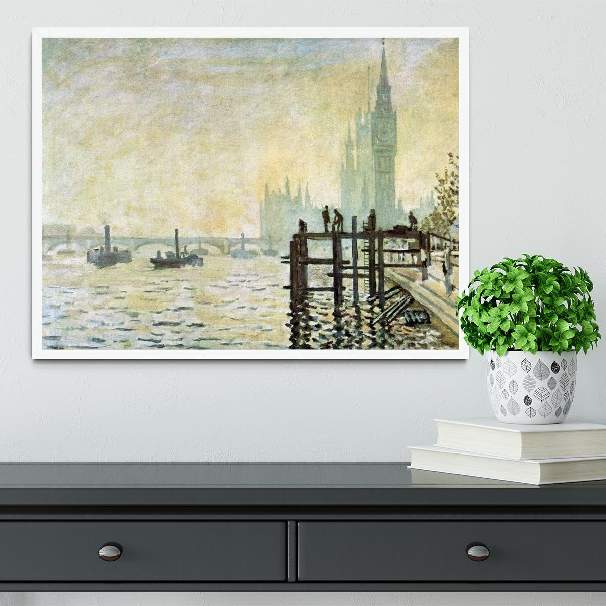 Westminster Bridge in London by Monet Framed Print - Canvas Art Rocks -6