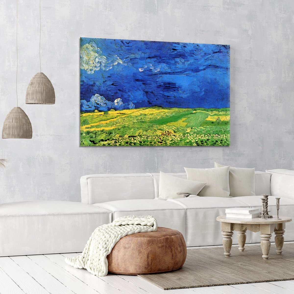 Wheat Field Under Clouded Sky by Van Gogh Canvas Print or Poster