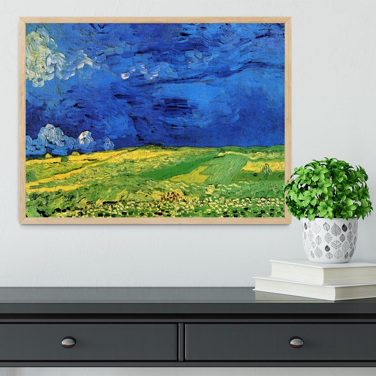 Wheat Field Under Clouded Sky by Van Gogh Framed Print - Canvas Art Rocks - 4