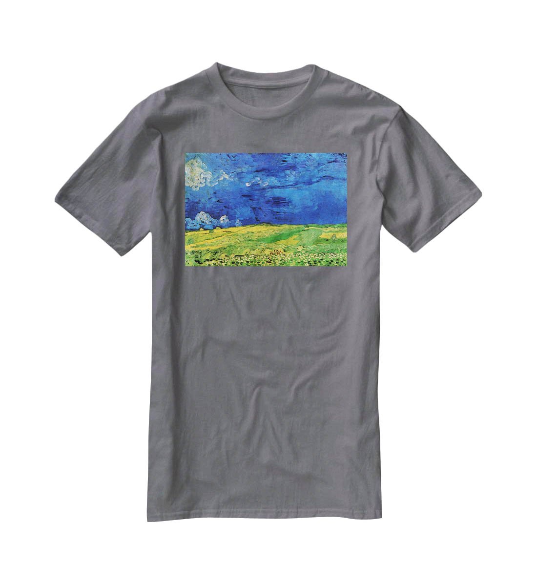 Wheat Field Under Clouded Sky by Van Gogh T-Shirt - Canvas Art Rocks - 3