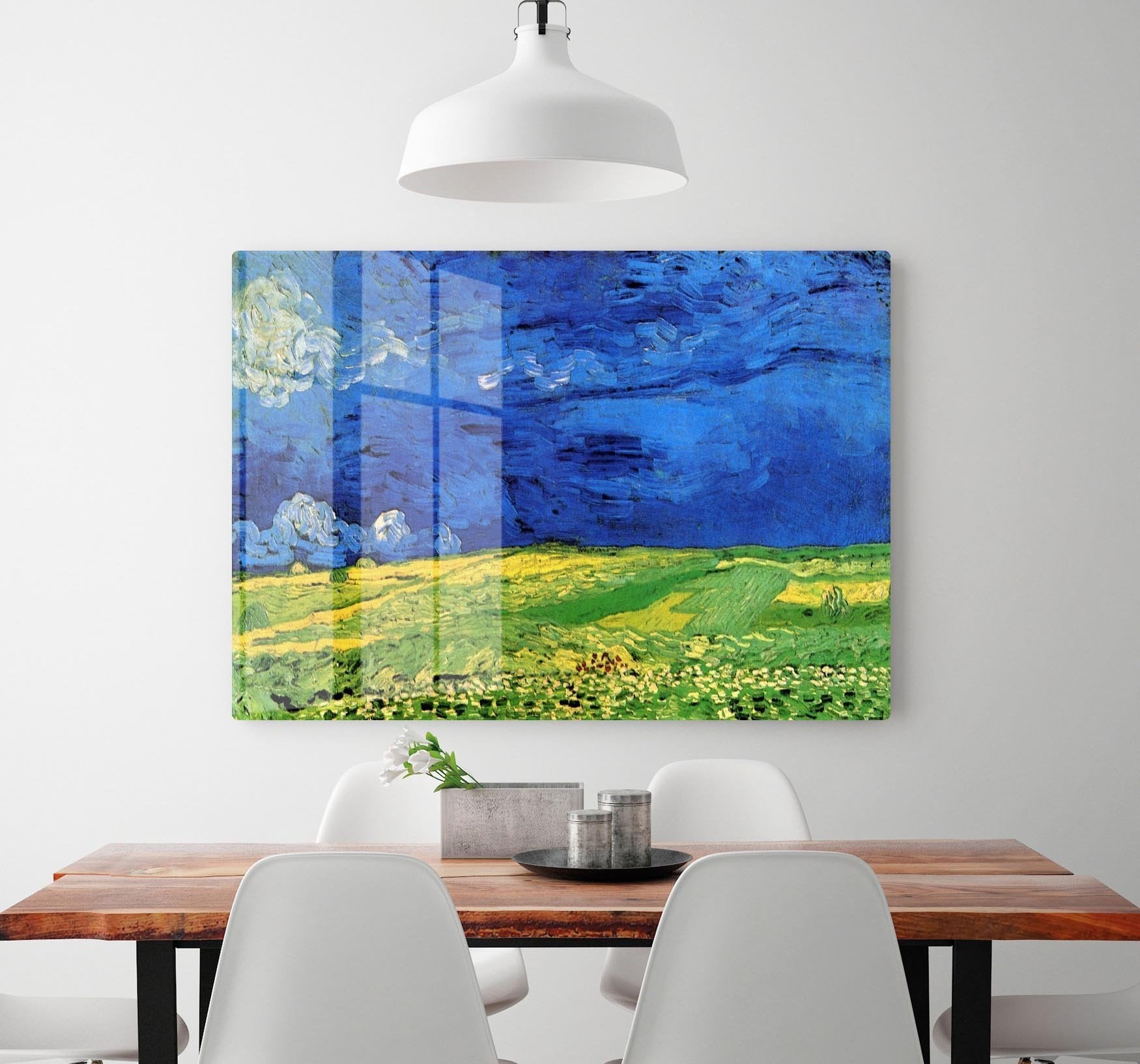 Wheat Field Under Clouded Sky by Van Gogh HD Metal Print
