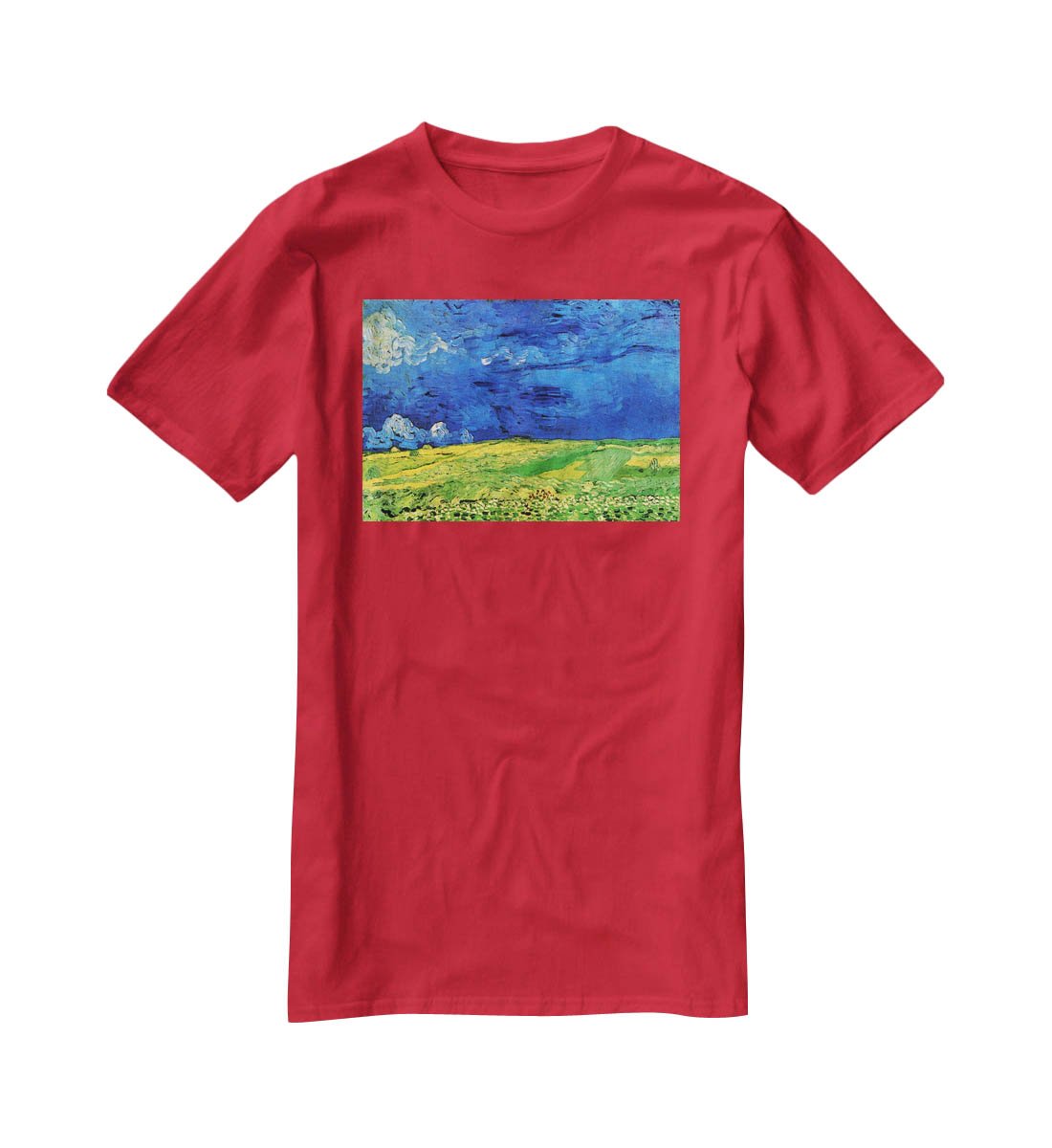 Wheat Field Under Clouded Sky by Van Gogh T-Shirt - Canvas Art Rocks - 4