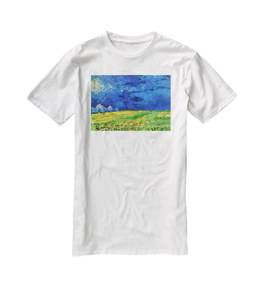 Wheat Field Under Clouded Sky by Van Gogh T-Shirt - Canvas Art Rocks - 5