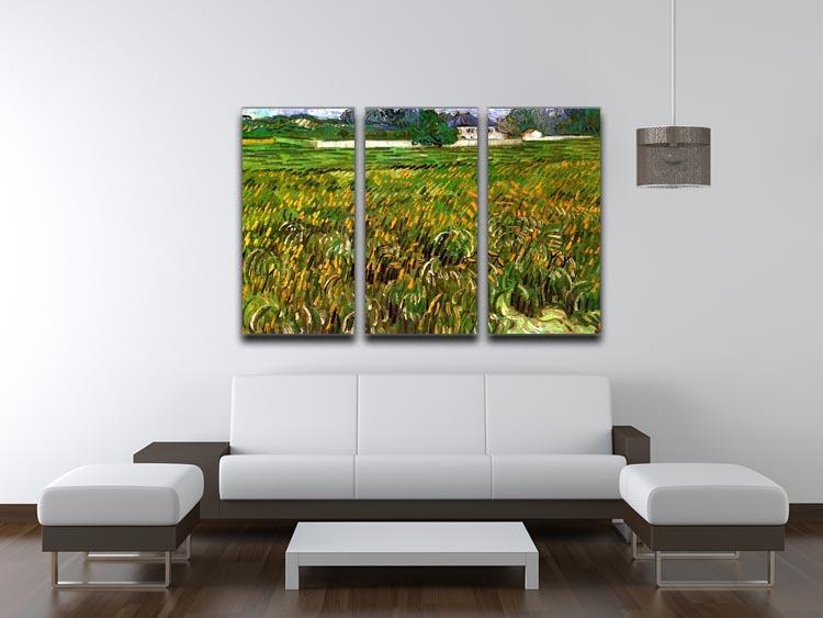 Wheat Field at Auvers with White House by Van Gogh 3 Split Panel Canvas Print - Canvas Art Rocks - 4
