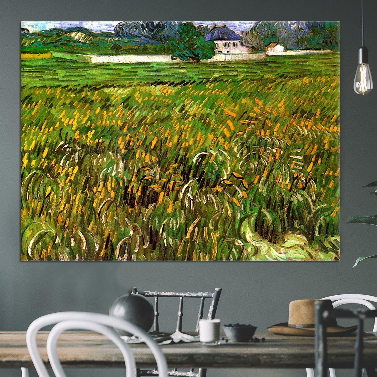 Wheat Field at Auvers with White House by Van Gogh Canvas Print or Poster