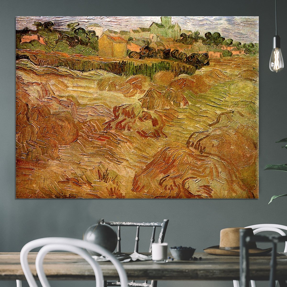 Wheat Fields with Auvers in the Background by Van Gogh Canvas Print or Poster