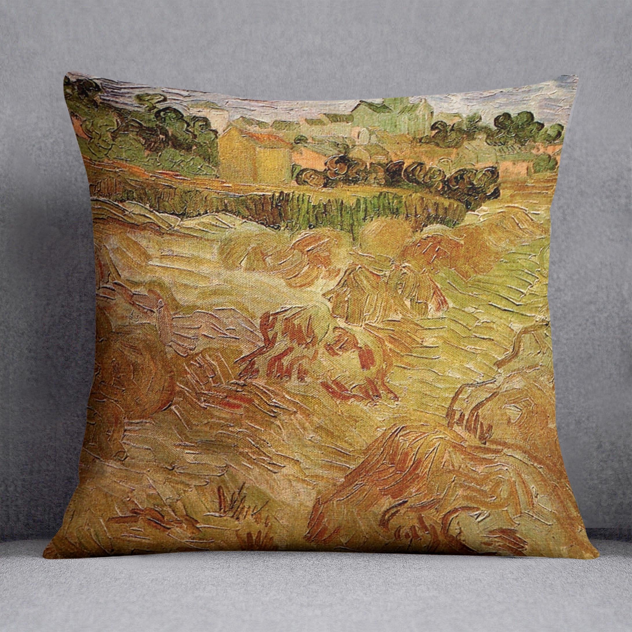 Wheat Fields with Auvers in the Background by Van Gogh Throw Pillow