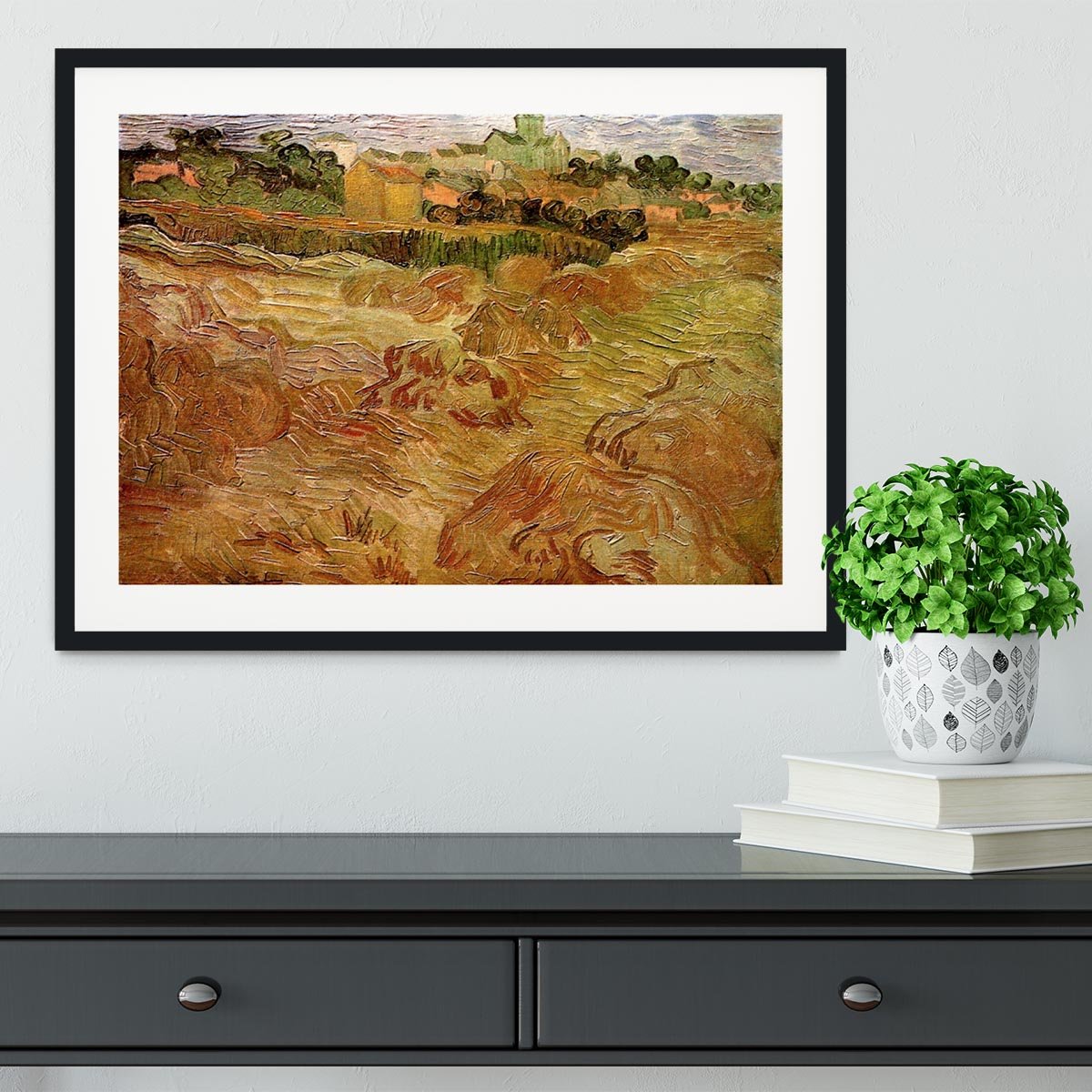 Wheat Fields with Auvers in the Background by Van Gogh Framed Print - Canvas Art Rocks - 1