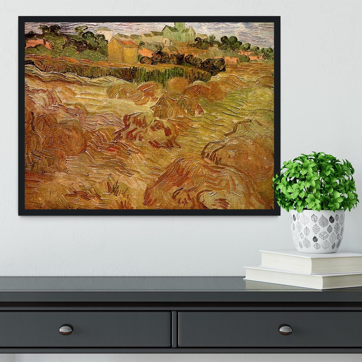 Wheat Fields with Auvers in the Background by Van Gogh Framed Print - Canvas Art Rocks - 2