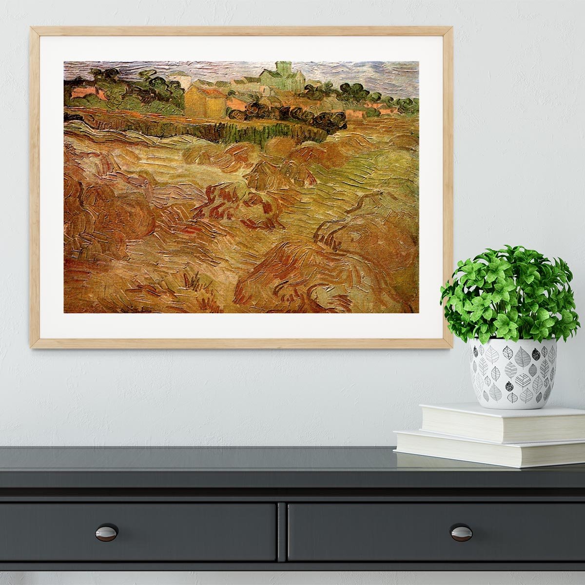 Wheat Fields with Auvers in the Background by Van Gogh Framed Print - Canvas Art Rocks - 3