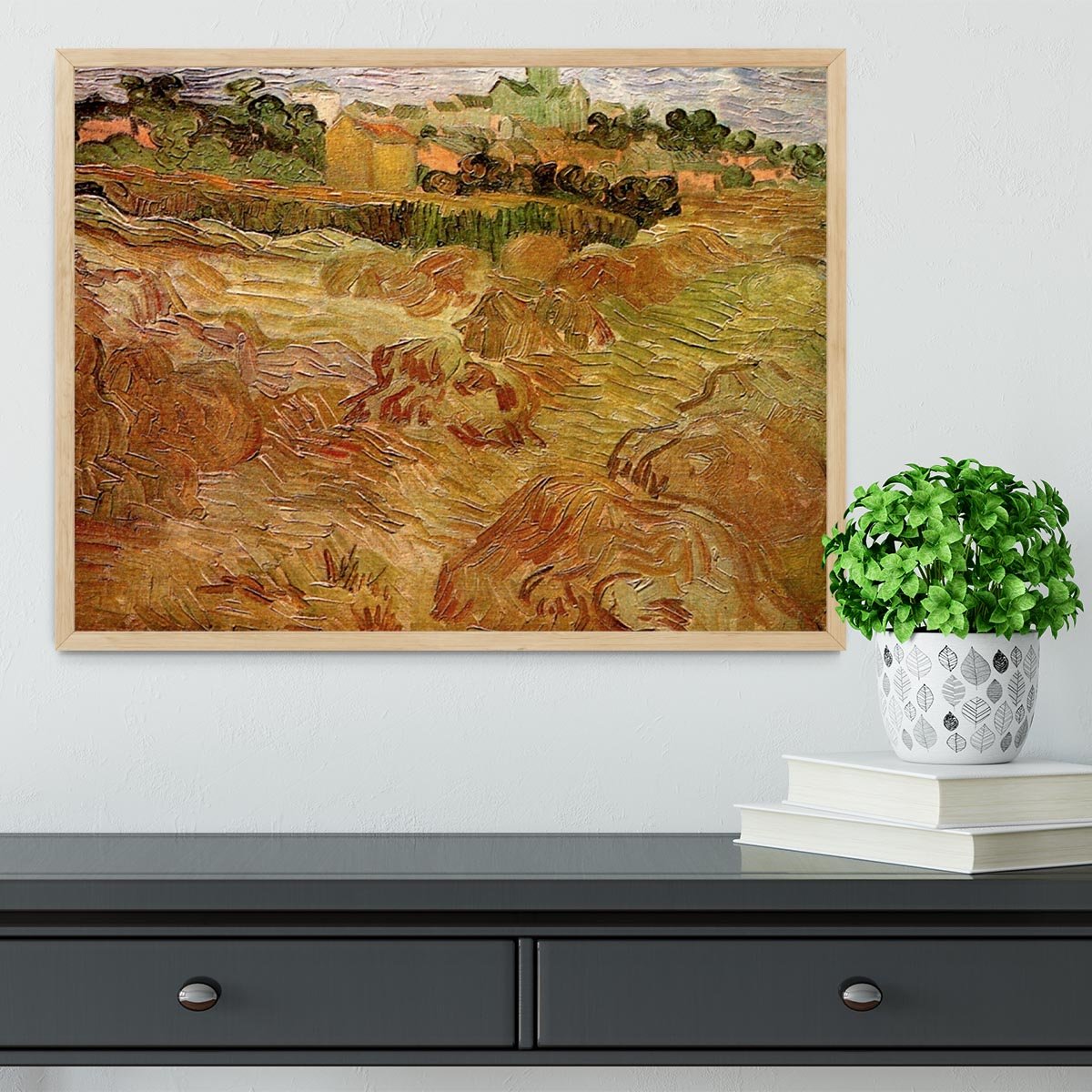 Wheat Fields with Auvers in the Background by Van Gogh Framed Print - Canvas Art Rocks - 4