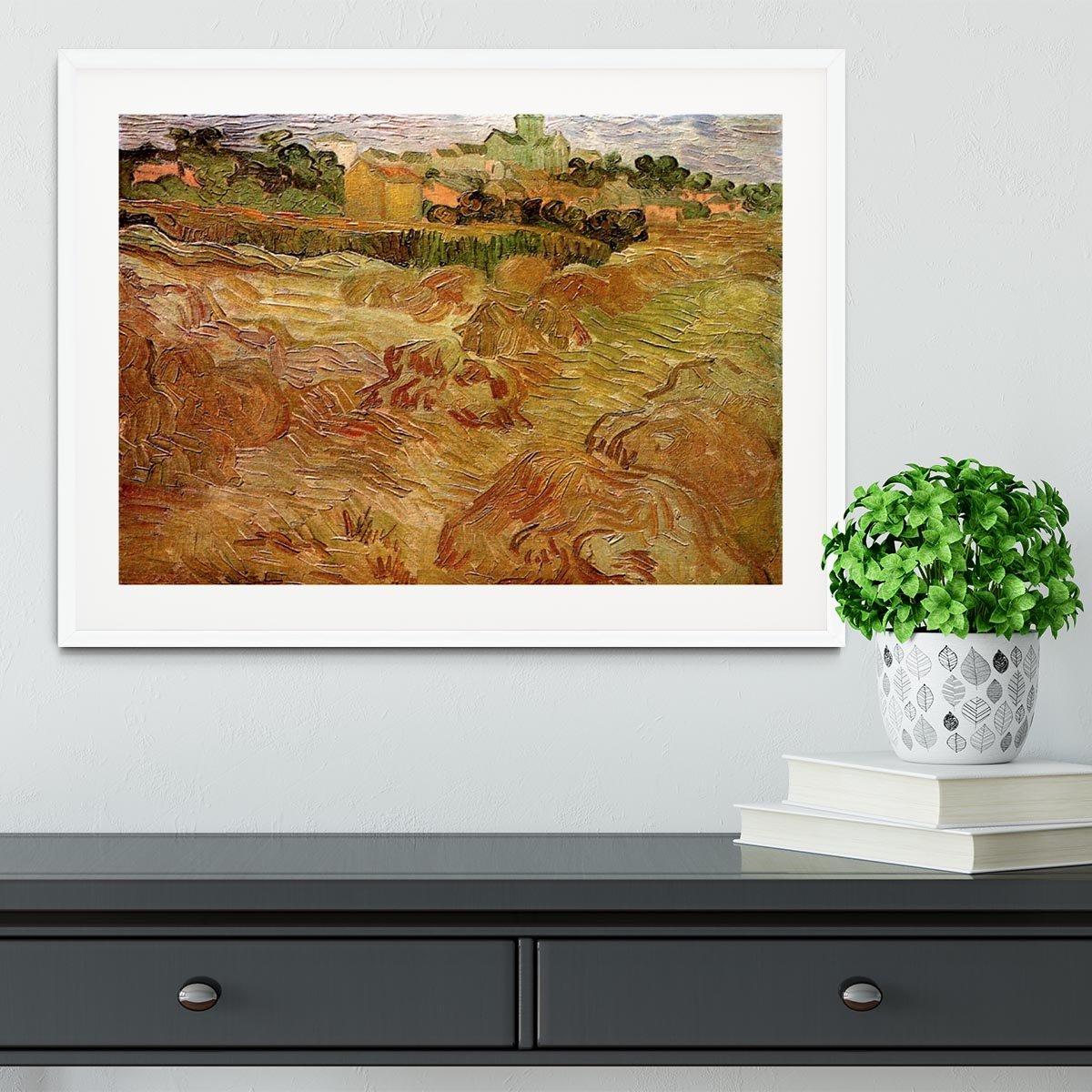 Wheat Fields with Auvers in the Background by Van Gogh Framed Print - Canvas Art Rocks - 5