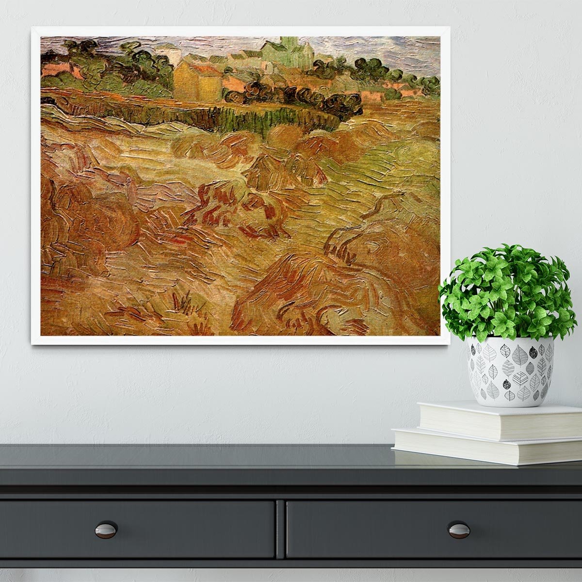 Wheat Fields with Auvers in the Background by Van Gogh Framed Print - Canvas Art Rocks -6