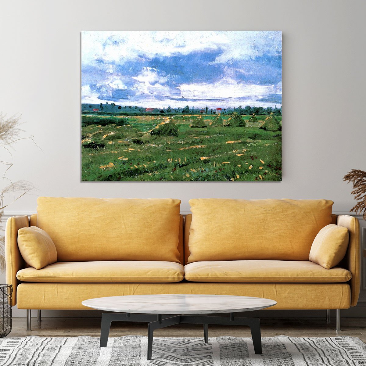 Wheat Fields with Stacks by Van Gogh Canvas Print or Poster