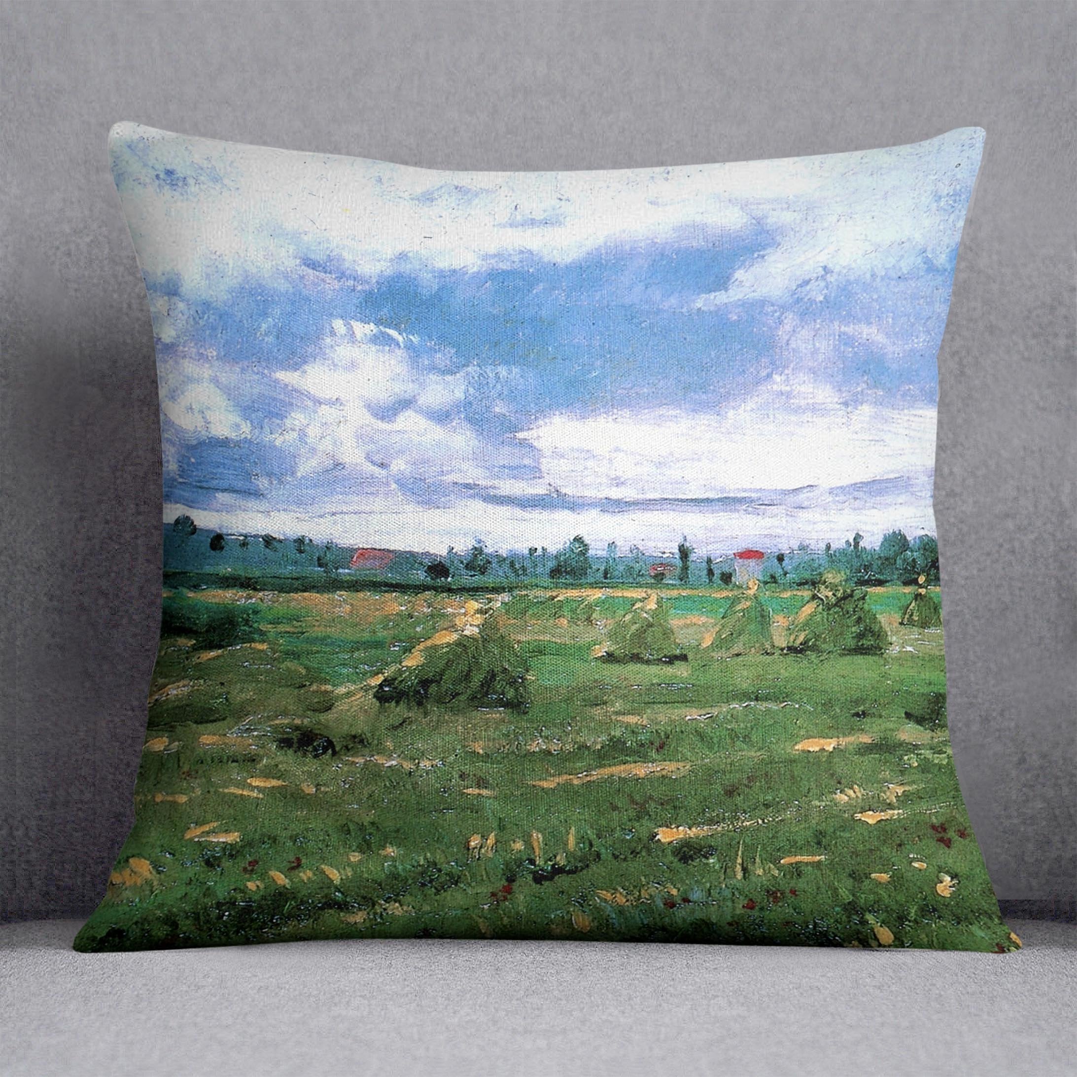 Wheat Fields with Stacks by Van Gogh Throw Pillow