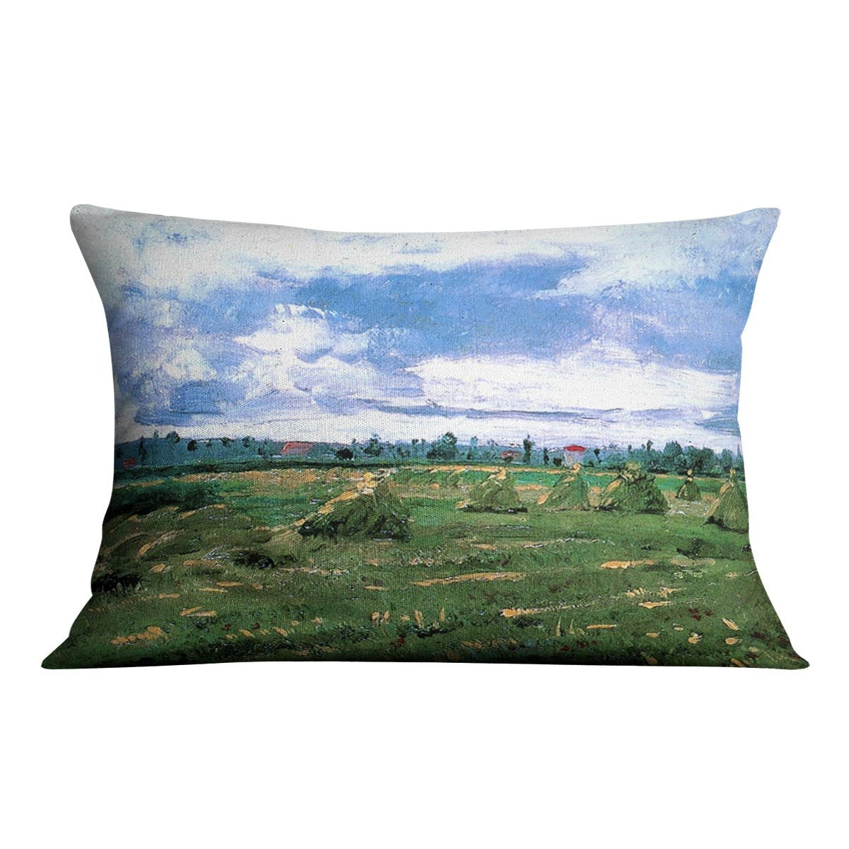 Wheat Fields with Stacks by Van Gogh Throw Pillow