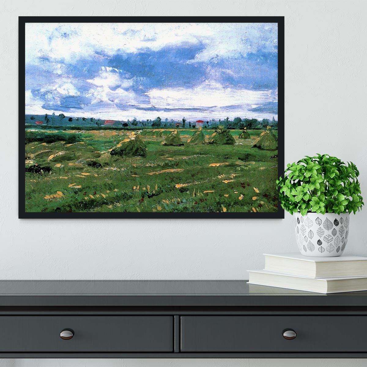 Wheat Fields with Stacks by Van Gogh Framed Print - Canvas Art Rocks - 2