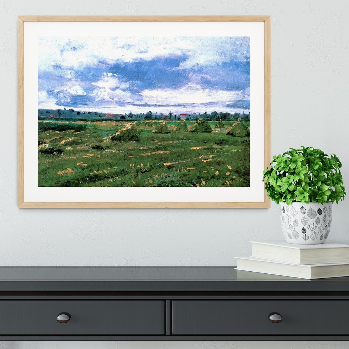 Wheat Fields with Stacks by Van Gogh Framed Print - Canvas Art Rocks - 3