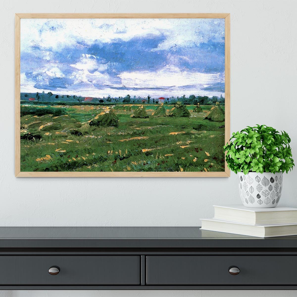 Wheat Fields with Stacks by Van Gogh Framed Print - Canvas Art Rocks - 4