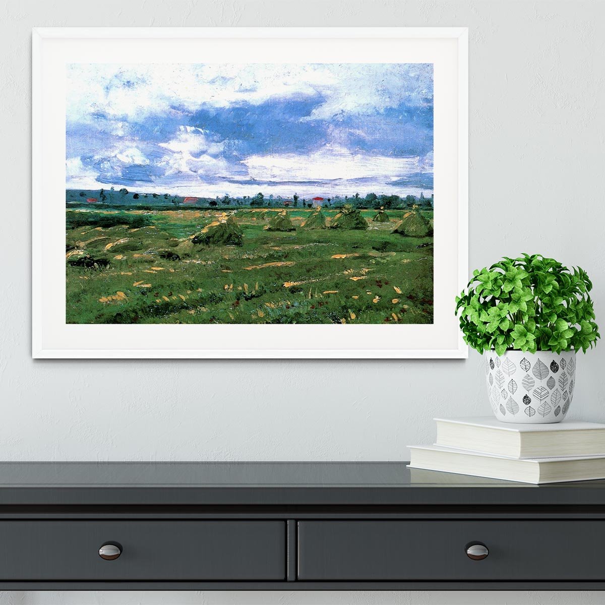 Wheat Fields with Stacks by Van Gogh Framed Print - Canvas Art Rocks - 5