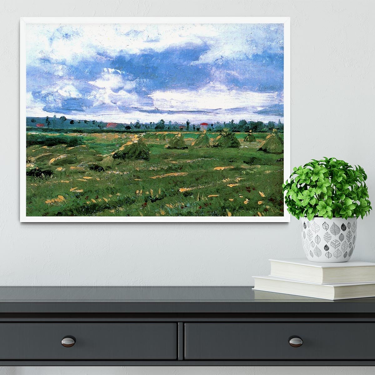 Wheat Fields with Stacks by Van Gogh Framed Print - Canvas Art Rocks -6