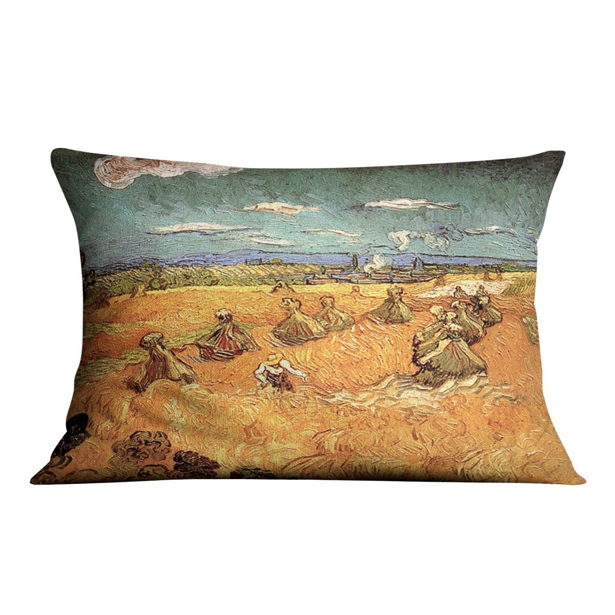 Wheat Stacks with Reaper by Van Gogh Throw Pillow