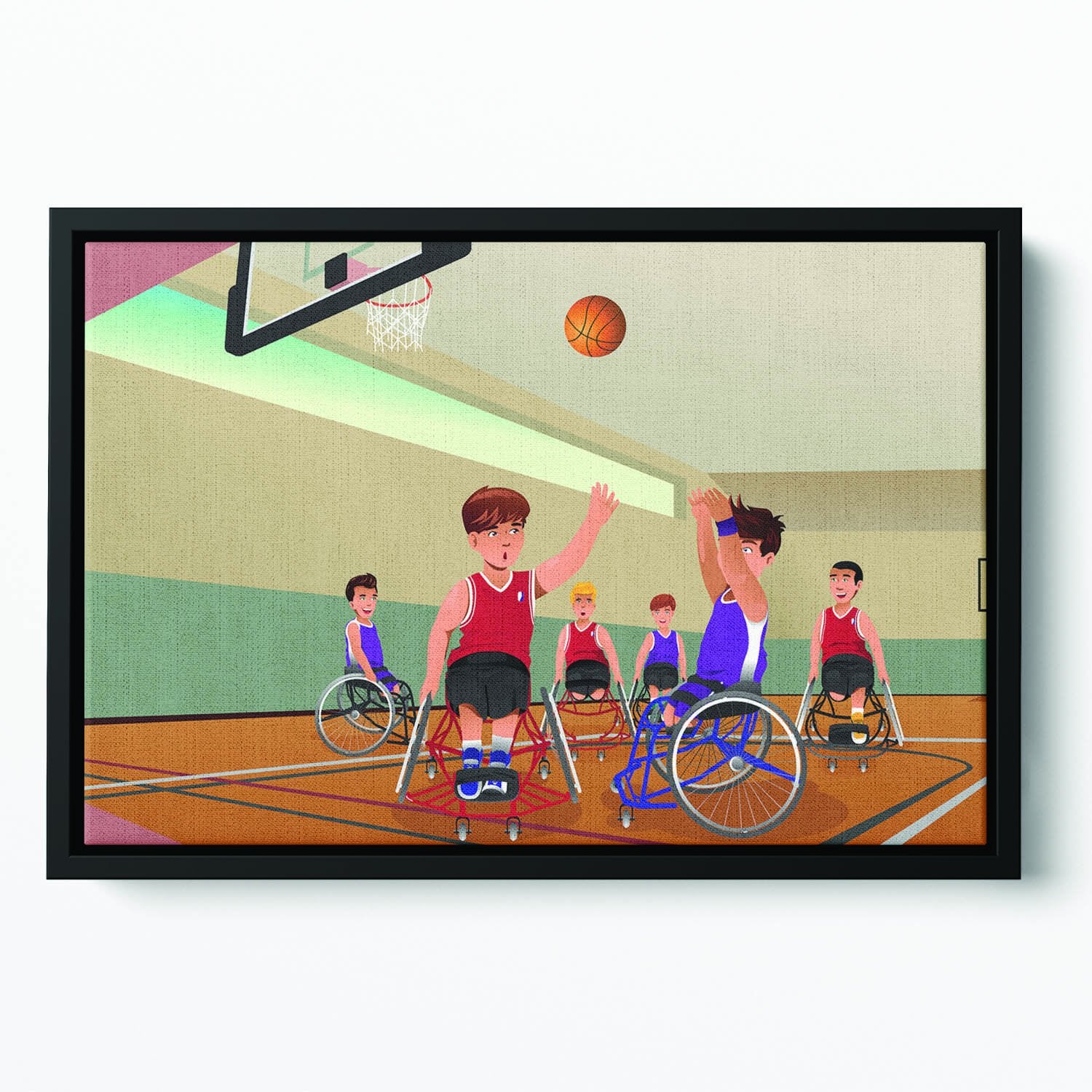 Wheelchairs playing basketball Floating Framed Canvas