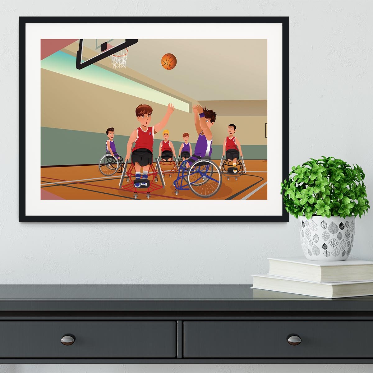 Wheelchairs playing basketball Framed Print - Canvas Art Rocks - 1