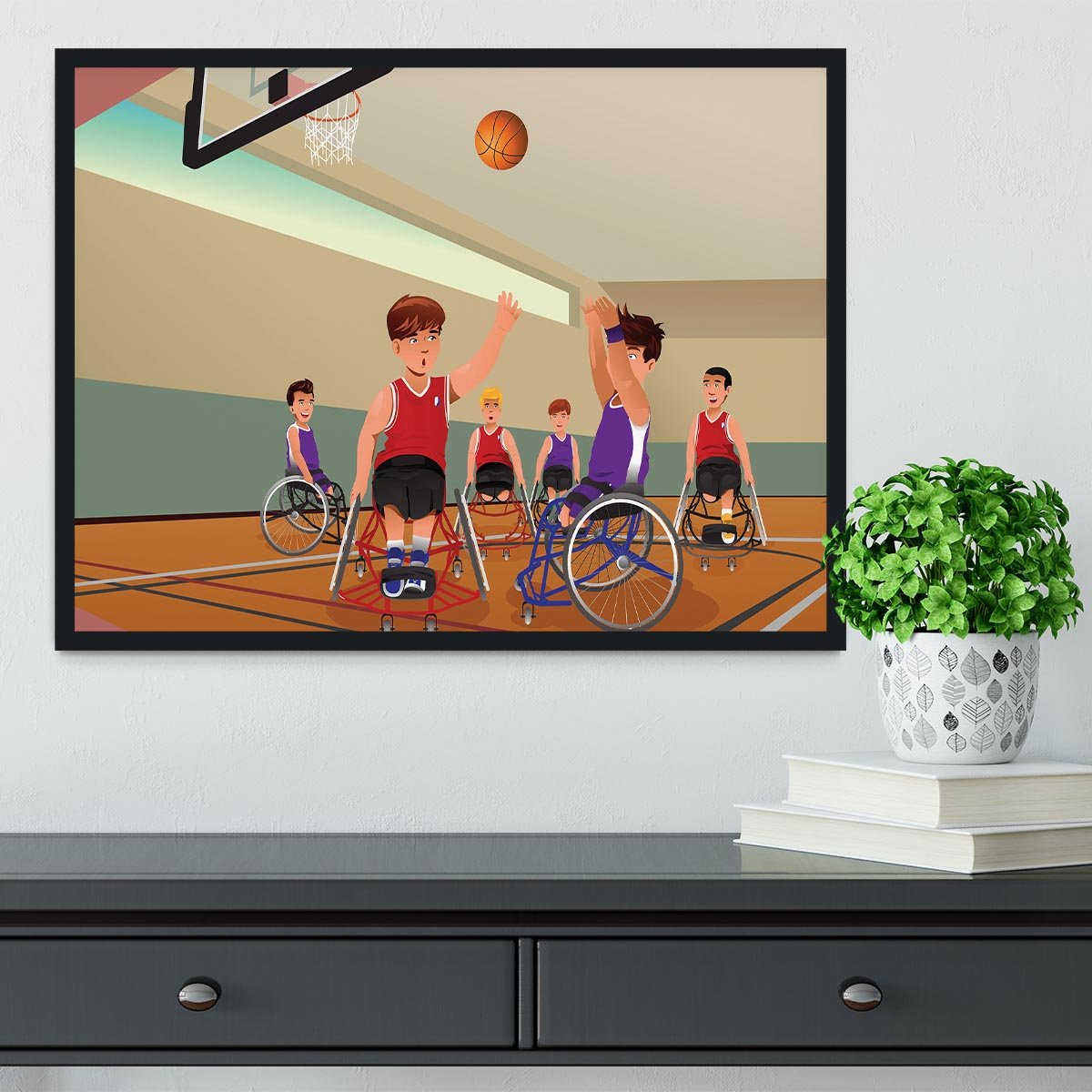 Wheelchairs playing basketball Framed Print - Canvas Art Rocks - 2