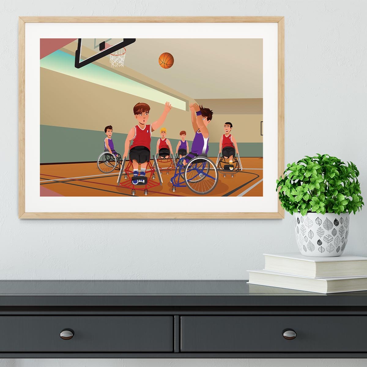 Wheelchairs playing basketball Framed Print - Canvas Art Rocks - 3