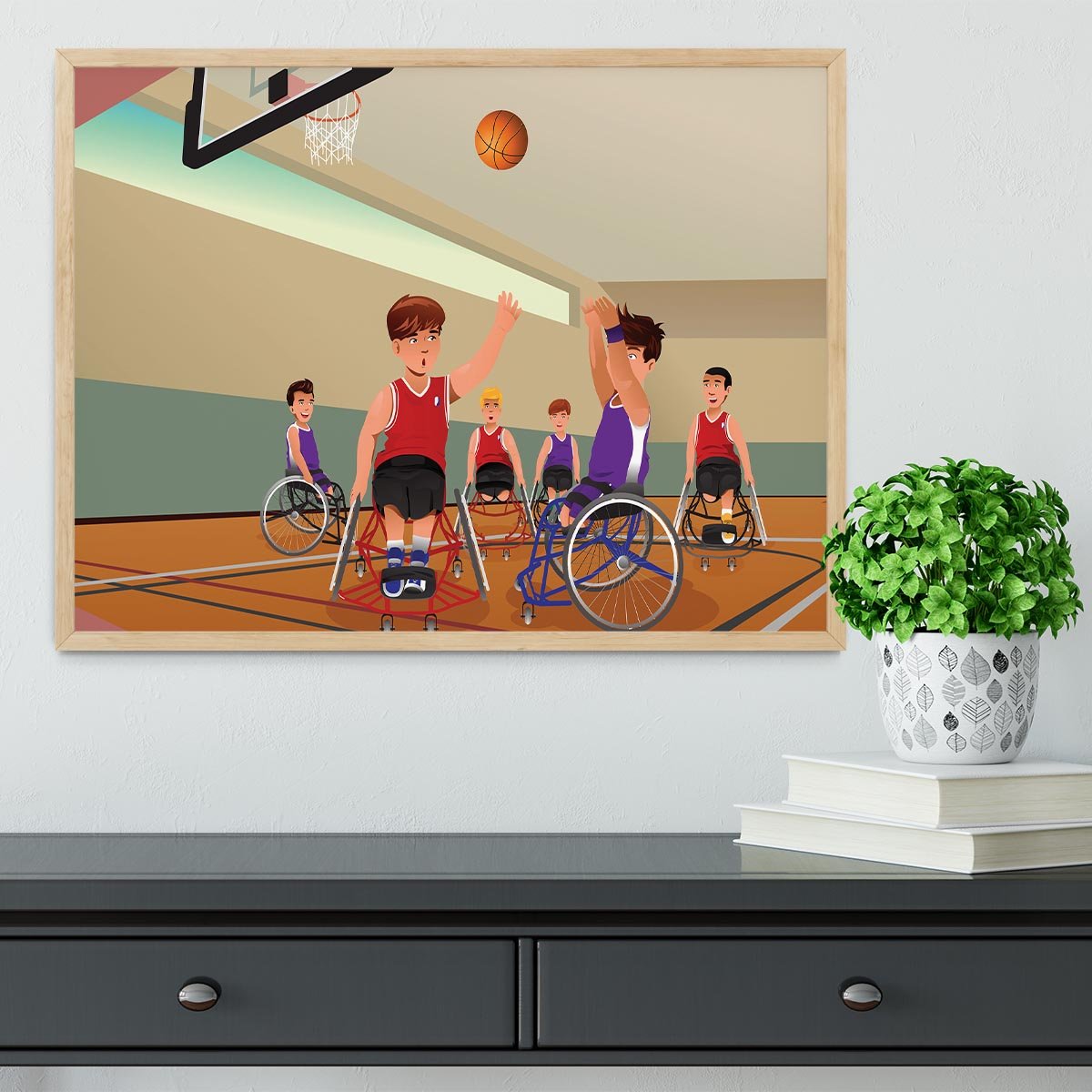 Wheelchairs playing basketball Framed Print - Canvas Art Rocks - 4